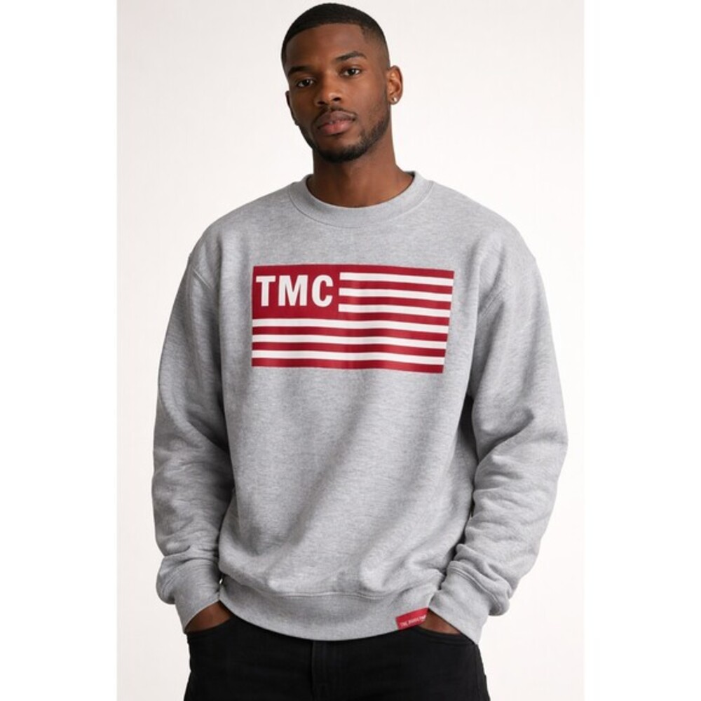Marathon Clothing TMC Flag Crewneck Sweatshirt Gray Sz M New Nipsey Hussle‎ B7